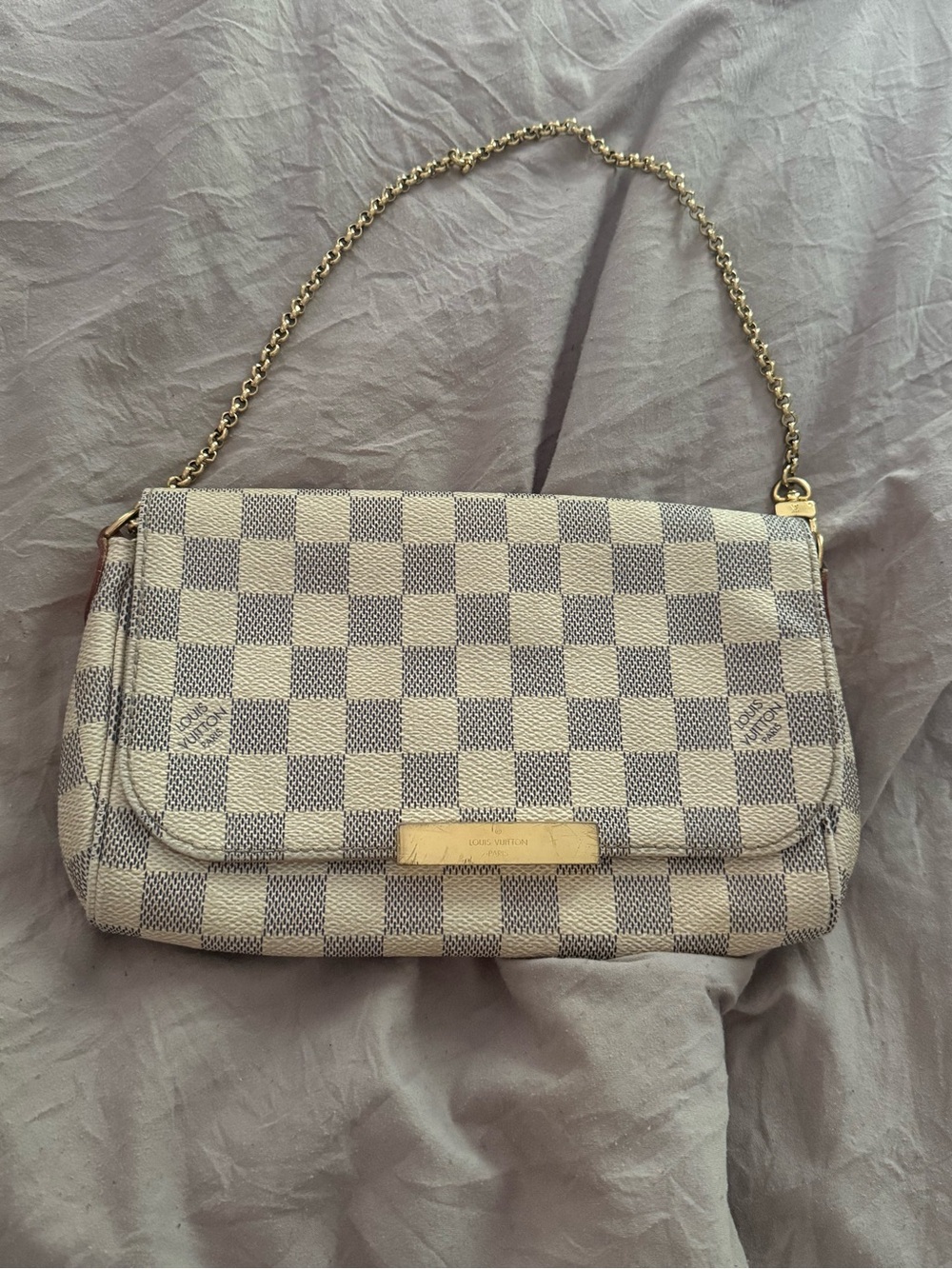 Louis Vuitton Cream and Gray Damier Chain Shoulder Bag